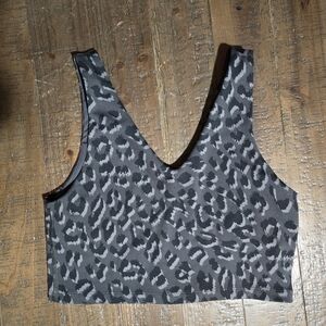 Aerie Medium Charcoal Gray Leopard Print Activewear Top Sport Bra Cheetah Animal